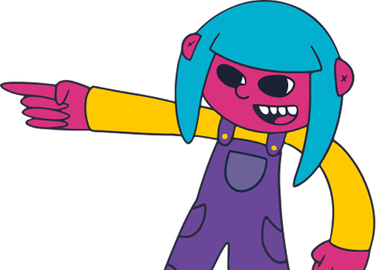 Personagem apontando para o texto